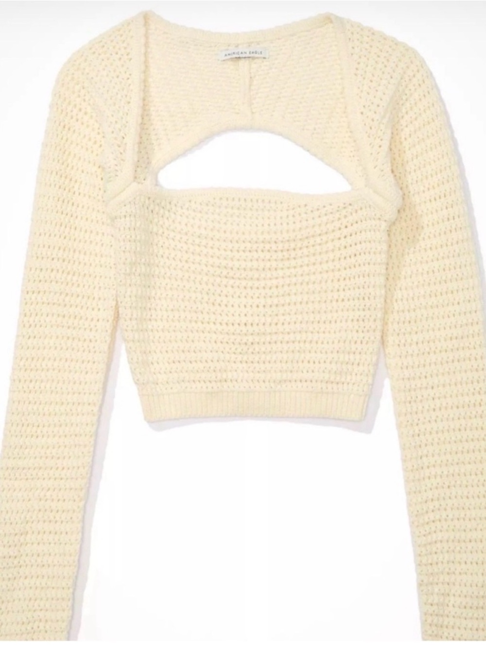 American Eagle Outfitters Cream Crochet Cutout Cropped Sweater